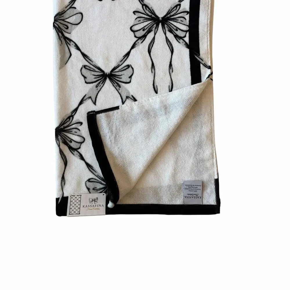 Kassafina BOWS Plush Bath Towel 100% Cotton Chic Black White Gray Decor NEW